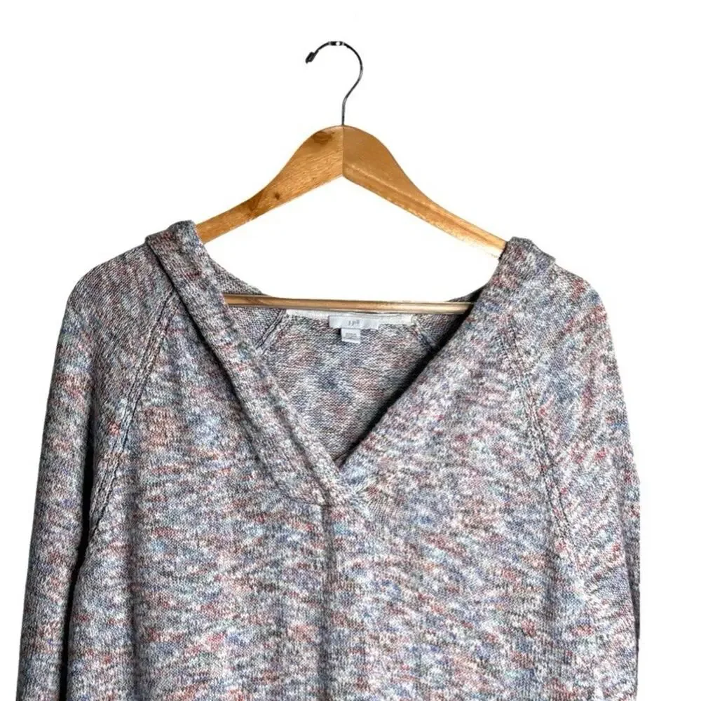 J Jill Hooded Sweater Marled Multicolored Size XLP Tunic Length Cotton Acrylic